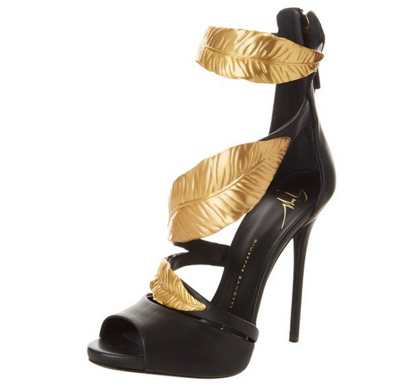giuseppe zanotti shoes heels black gold leaves 2014